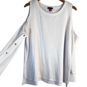 Vince Camuto Cold Shoulder Snap Sleeve‎ White Tunic Sweater Size 1X